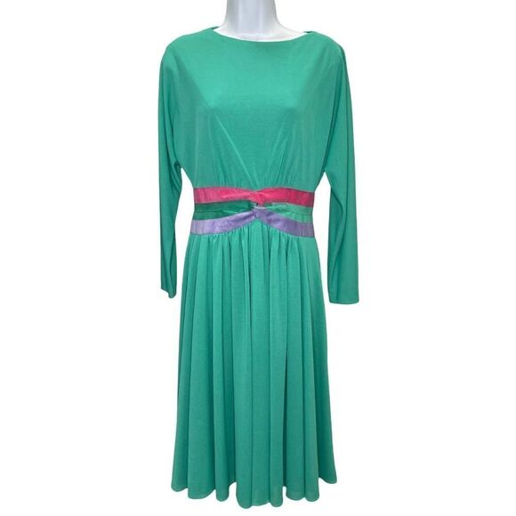 Vintage 70’s Jerry Silverman by Saulino Midi Dress Size Medium Green - Picture 1 of 7